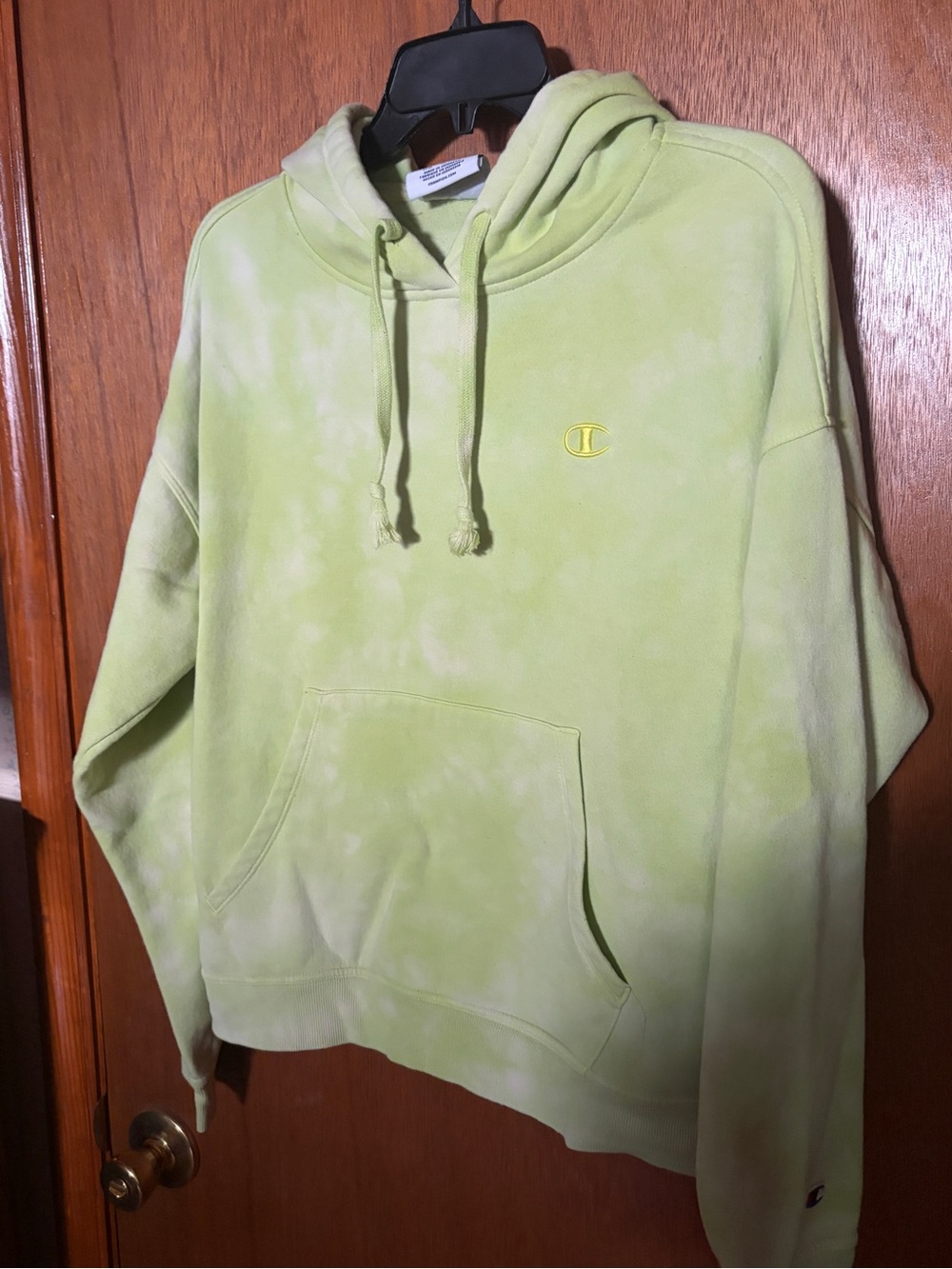 Champion Women's Light Green Tie-Dye Crewneck Hoodie